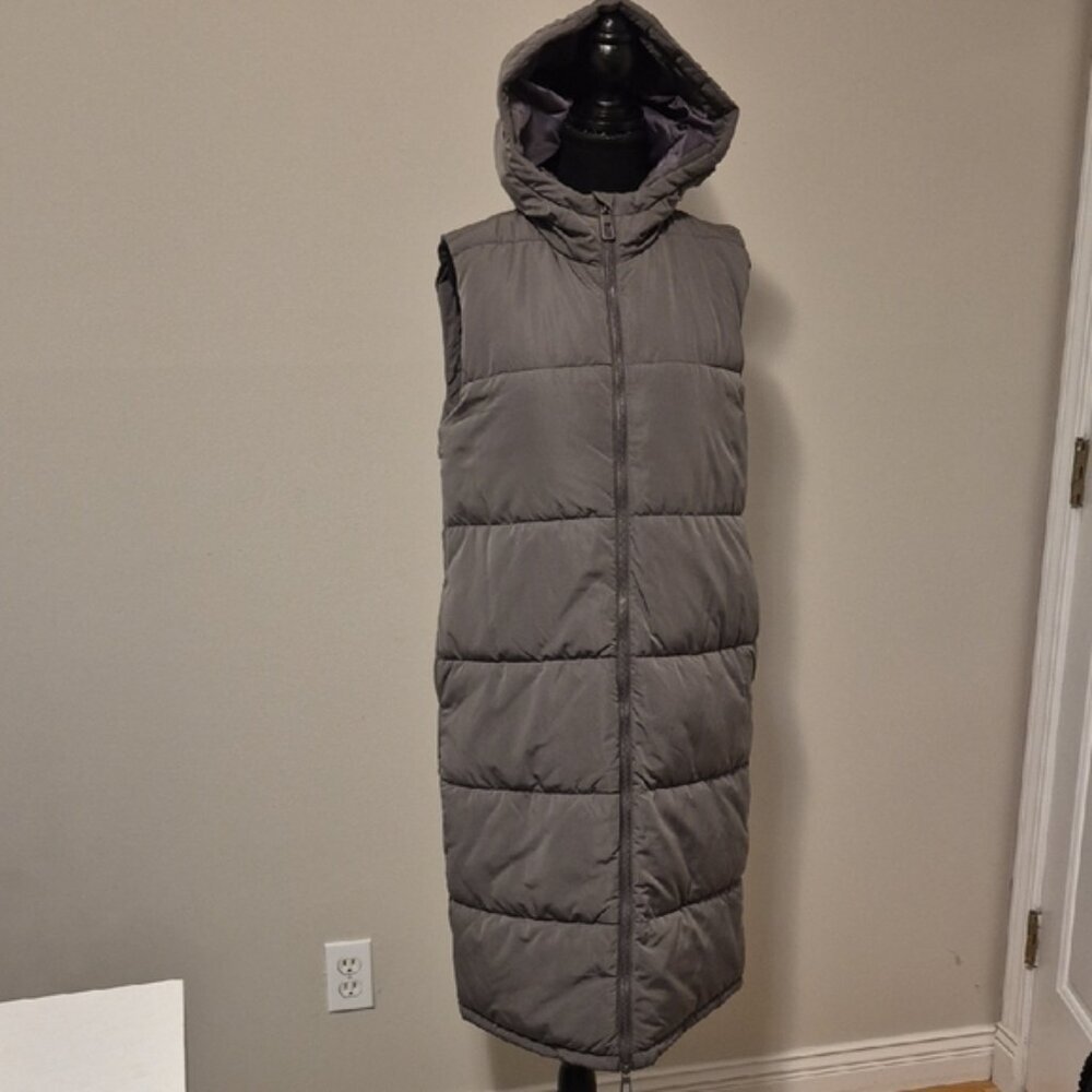 🖤 ONLY Charcoal Hooded Long Puffer Vest – XS - Picture 6 of 10